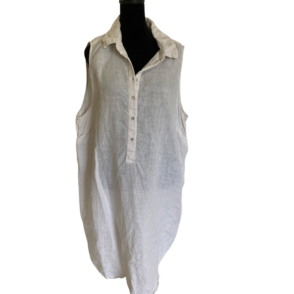 Tahari Plus Womens Lightweight White Tan Sleeveless Linen Tunic Dress Size 2X‎